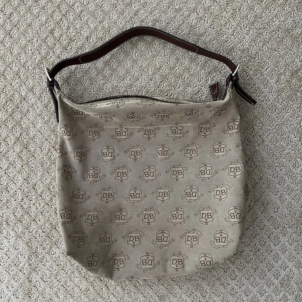 Vintage Dooney & Bourke Signature Crest Hobo Bag Purse Brown Tan
